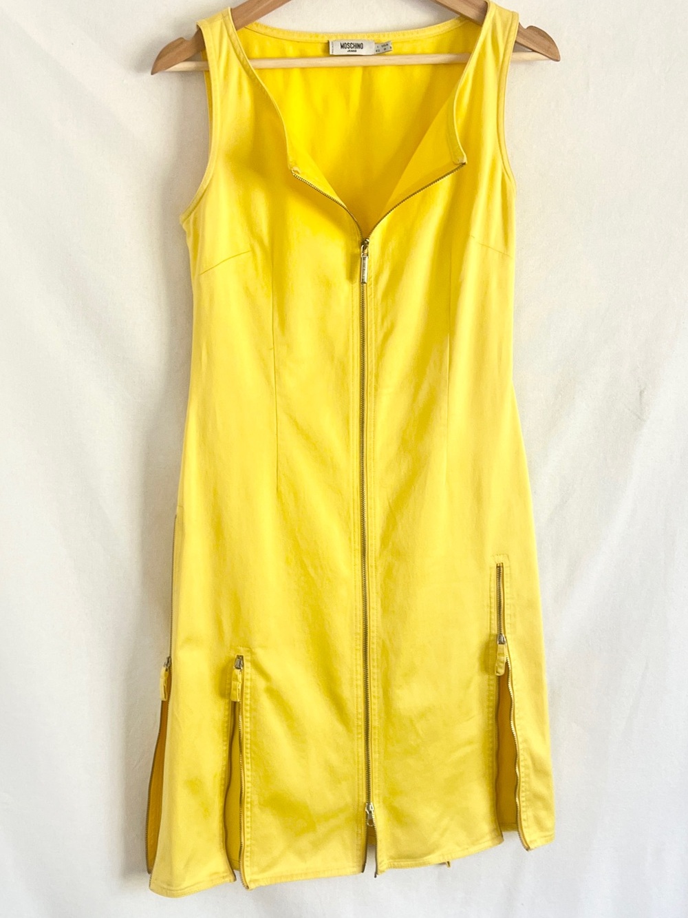 Rare VTG Moschino Yellow Sheath Dress   Made in Italy convertible multi zip 8/M